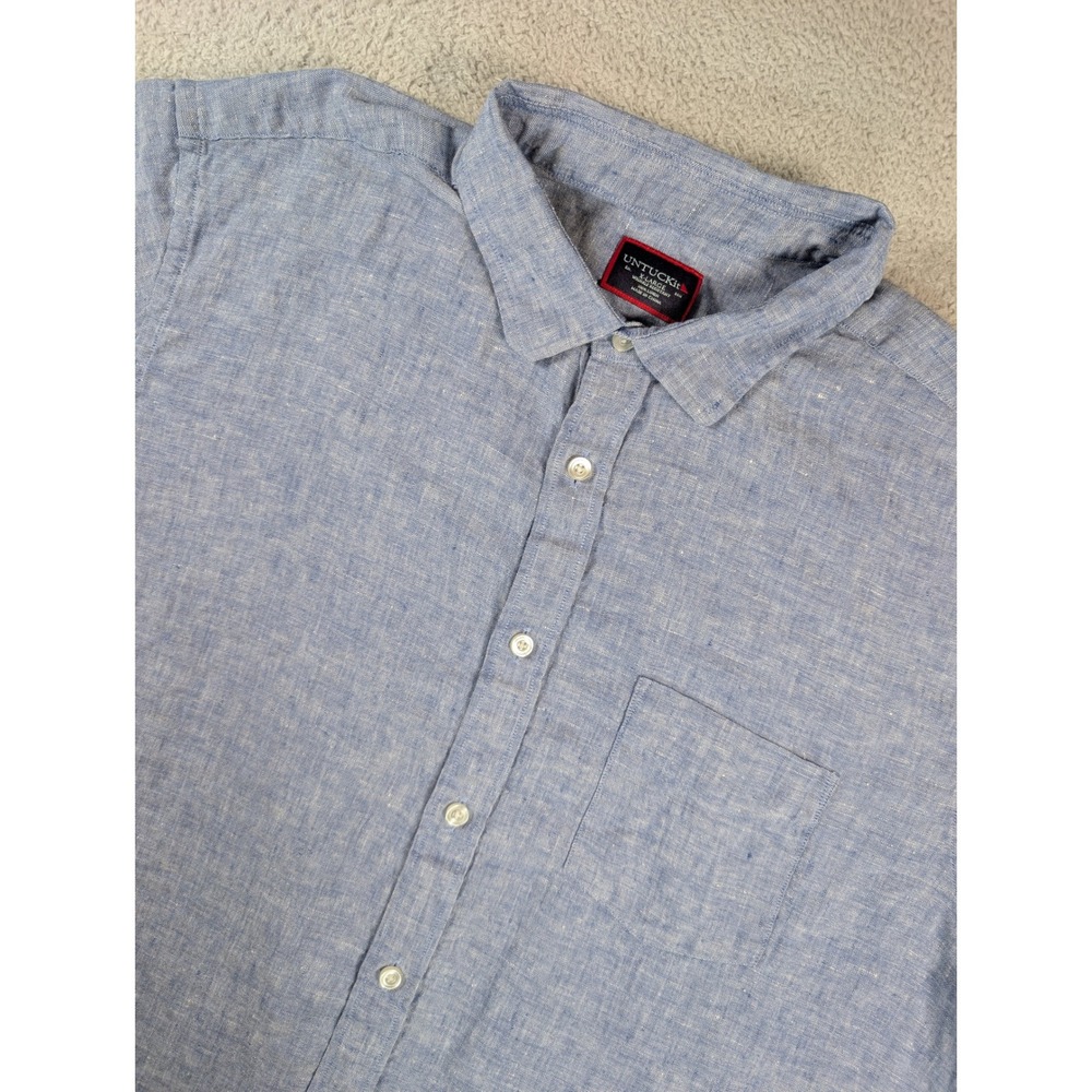 UNTUCKit Valente WR Mens XL Blue 100% Linen Short Sleeve Button Down Shirt 35369